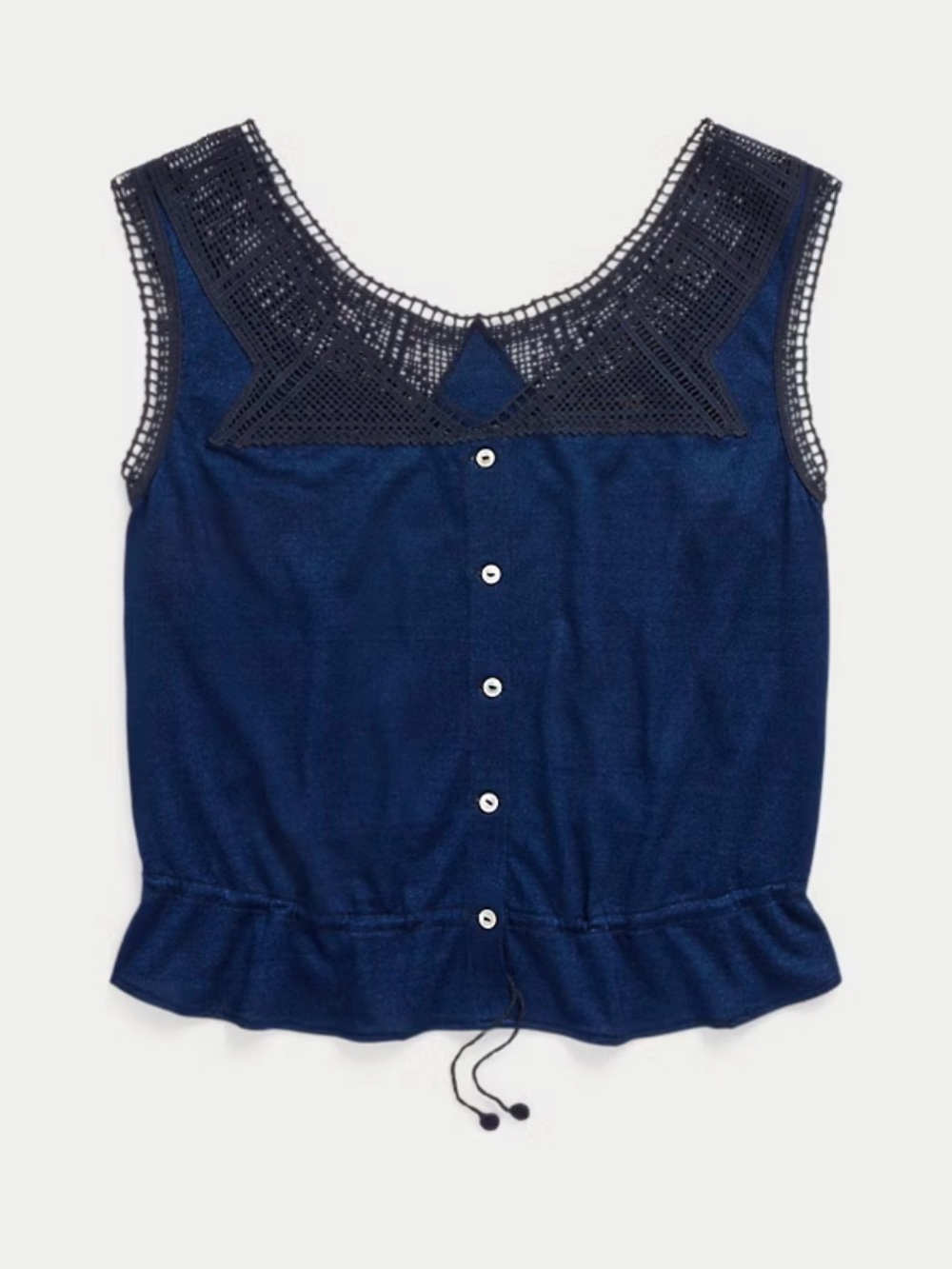 Ralph Lauren Double RL Navy Crochet Yoke Button-Back Camisole